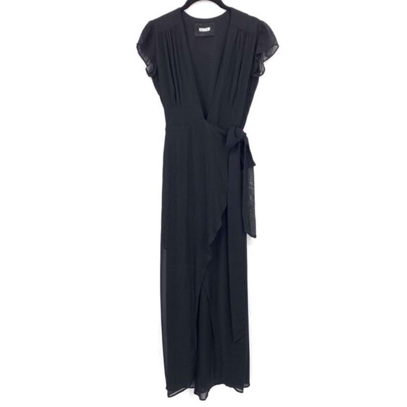 Reformation Charlene Wrap Midi Ruffle Dress Black - Picture 6 of 11